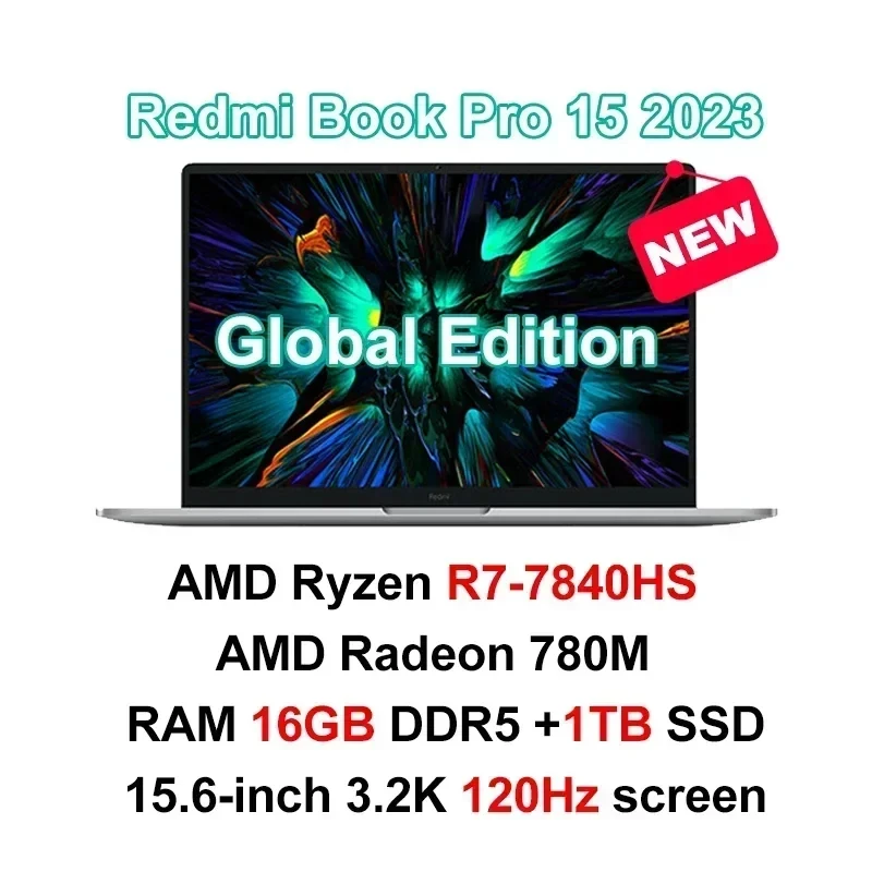 Top Laptop Redmi Book Pro 15 Ryzen R5-7640HS/R7-7840HS AMD 780M/760M 16G RAM 512G/1T 15.6Inch 3.2K 120Hz Mi Notebook