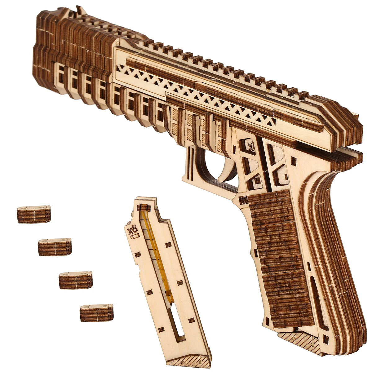 pistol Model DIY 3D Wooden Puzzle Building Block Kits Assembly Toy Birthday Gift For Kids Adult Home Decor