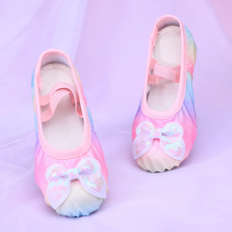 Kleur Gradiënt Meisjes Dansschoenen Sneakers Vrouwen Kids Schoenen Meisje Ballerina Vrouw Boog Lijn Dansschoenen Vrouwen Regenboog Ballet Flats