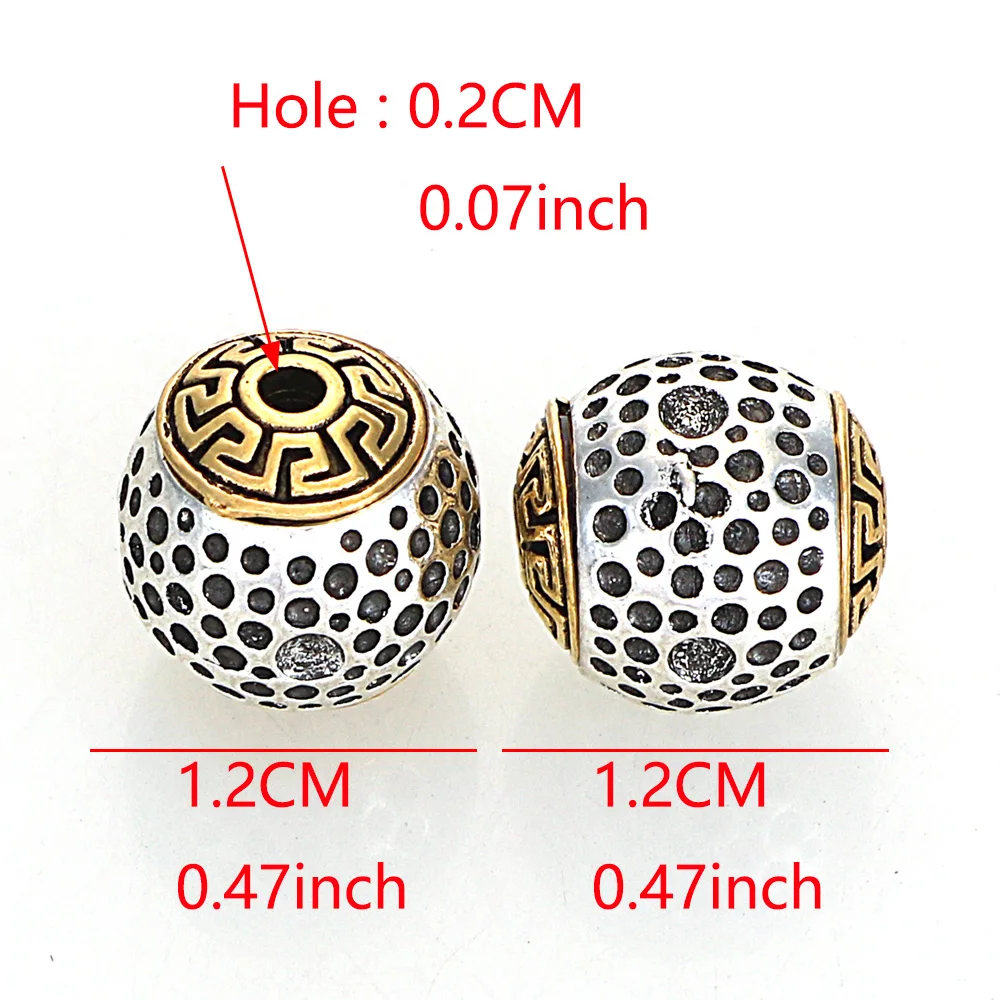 5Pcs 12MM Vintage Antique Golden Silver Plated Cast Metal Striped Round With Dots Surface Spacers Beads For Diy Jewelry Making