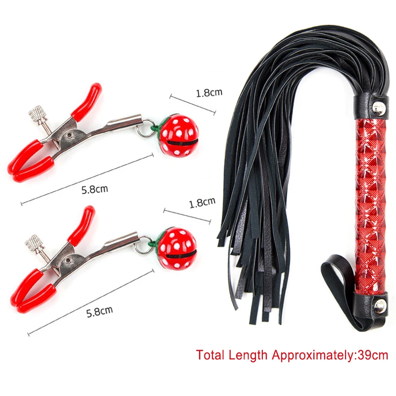 Bdsm adulto jogo bondage kits diamante padrão chicote morango sino mamilo grampos amarrando corda de algodão algema cão osso mordaça sex shop