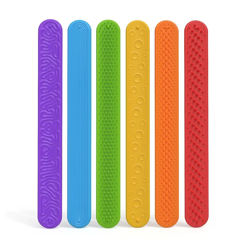 6개입 감각 장난감 어린이용 텍스처드 실리콘 슬랩 팔찌 불안 자폐증 ADHD 진정 스트레스 해소 선물