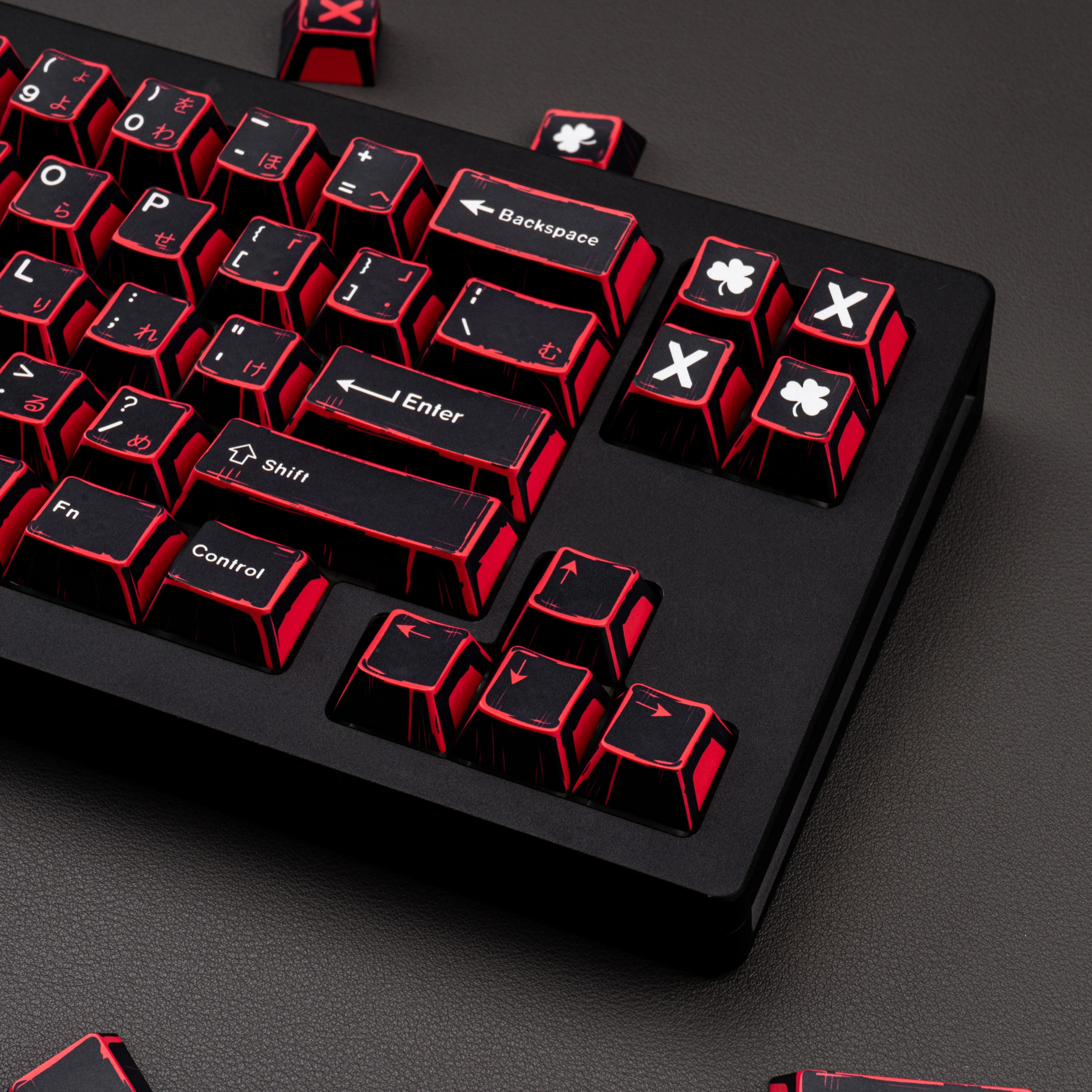 136 キーミニマリストブラックレッド日本語マンガキーキャップ PBT 5 面昇華 Chreey キーキャップ Wooting メカニカルキーボード用