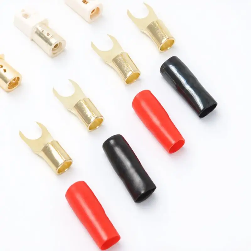 

10Pairs 8Ga Spade Terminals Gold Plated Crimp Fork Connectors for Wire High Quality Audio Signal Transfer