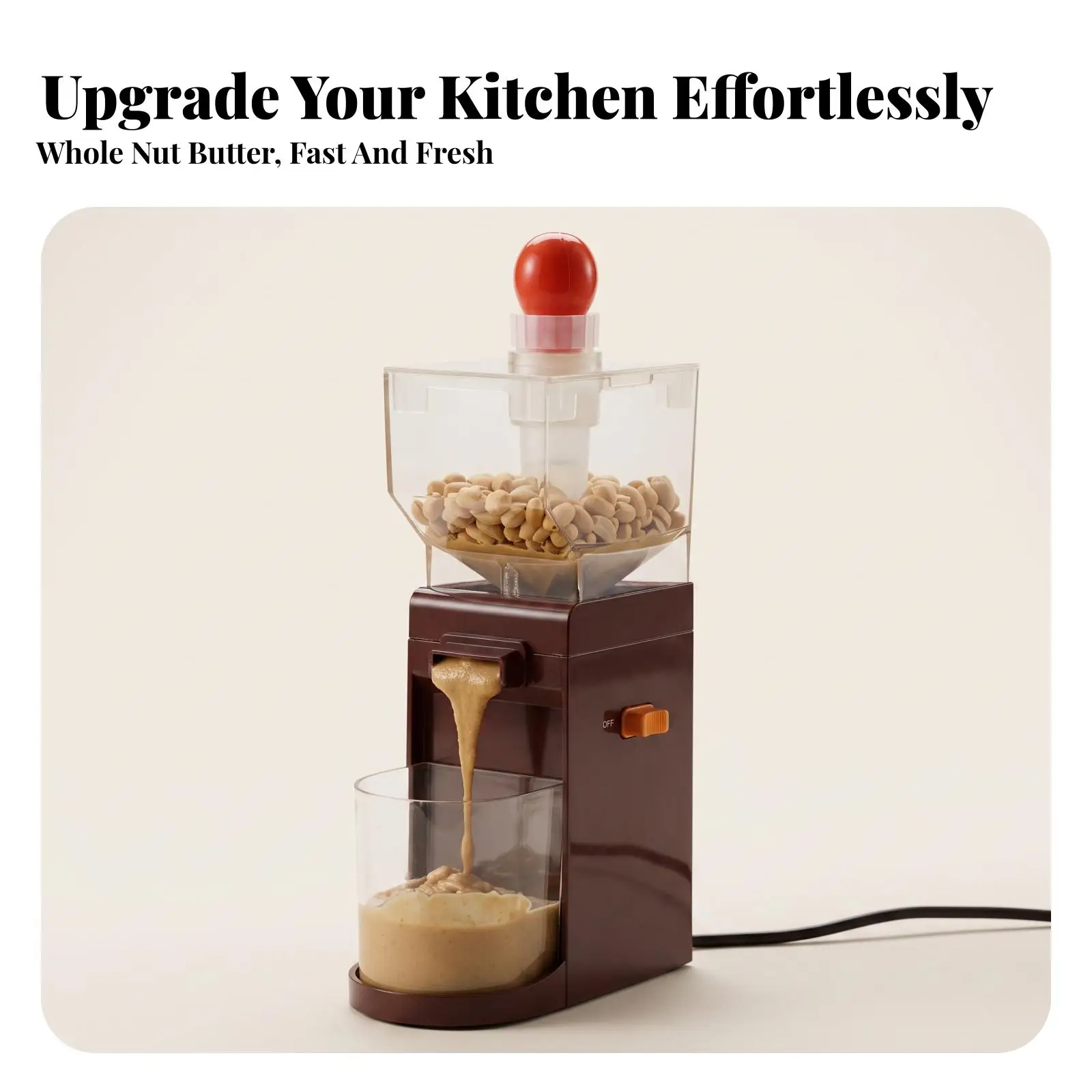 Home Use Electric Peanut Butter Machine Nut Grinder with ABS Body Transparent Top Feeder and Round Switch Knob for Easy