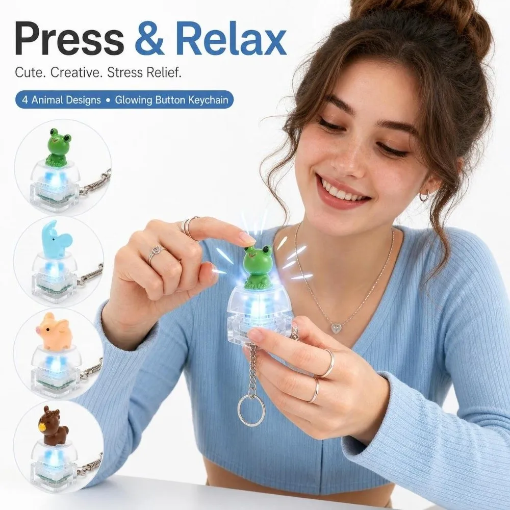 LED Light 3D Frog Fidget Keychain Keyboard Mechanical Animal Light Up Keychain Pass The Time Pass the Time
