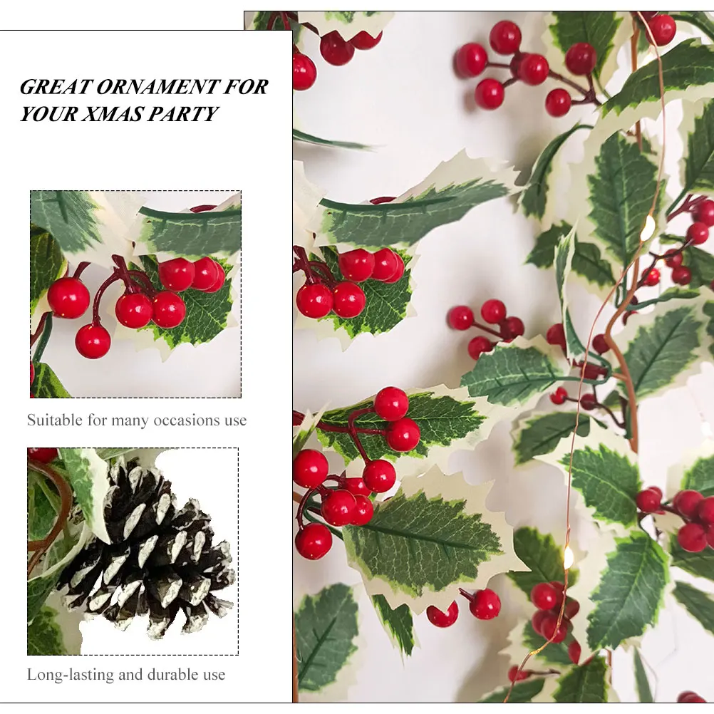 

Christmas Rattan Decoration Red Berries Decorations Garland Square Green Indoor
