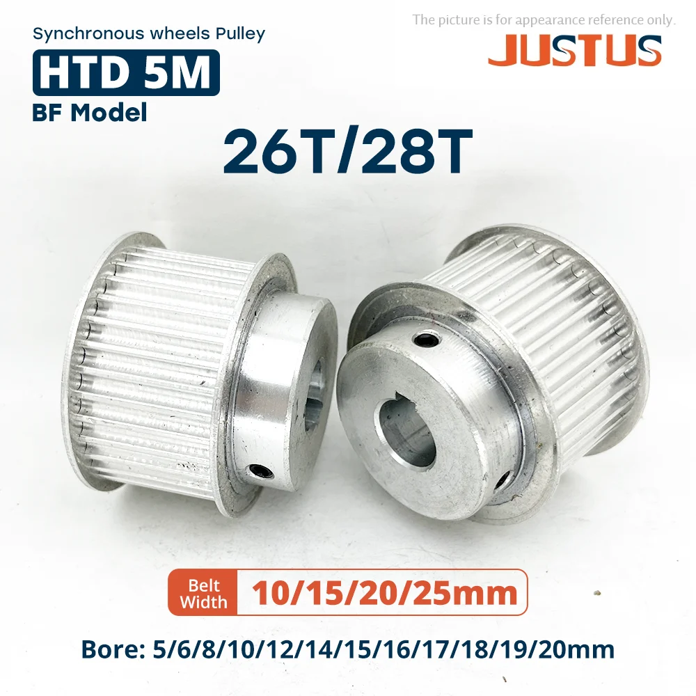 

HTD 5M 26T/28T BF Type Timing Pulley Bore 5/6/8/10/12/14/15…19/20mm for 10/15/20/25mm Width Belt Used In Linear Pulley 5GT