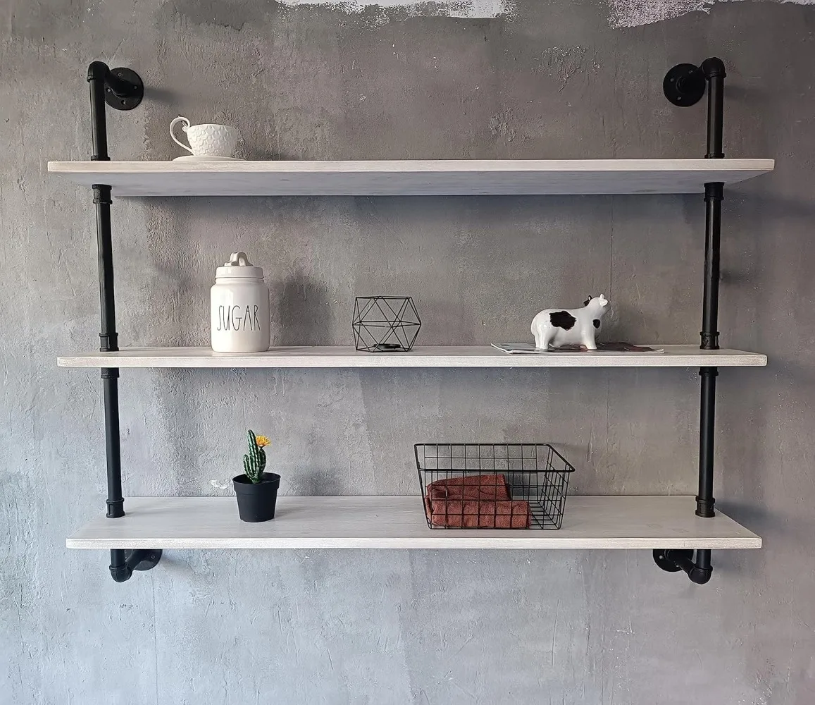 

Bookshelf Industrial Pipe Shelving Pipe Shelves Rustic White Wall Shelves 36 Inch Farmhouse Book for Kitchen Bar