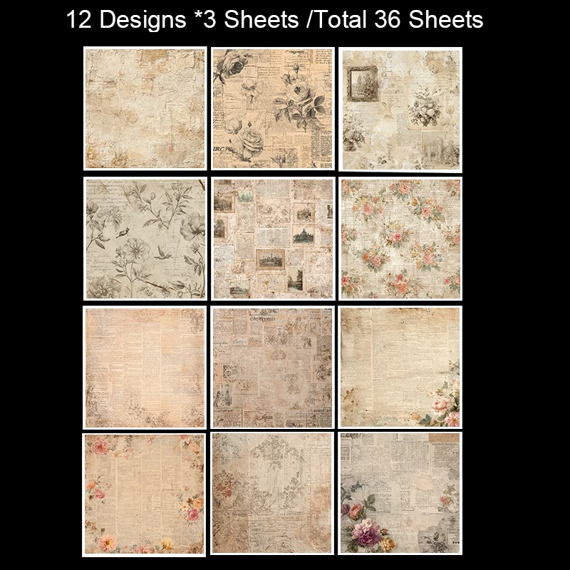 36 vellen 6 "x 6" plakboekpapierpakket: abstracte penseelstreek/aquareldrukken voor scrapbooking, origami en kunstdagboek.