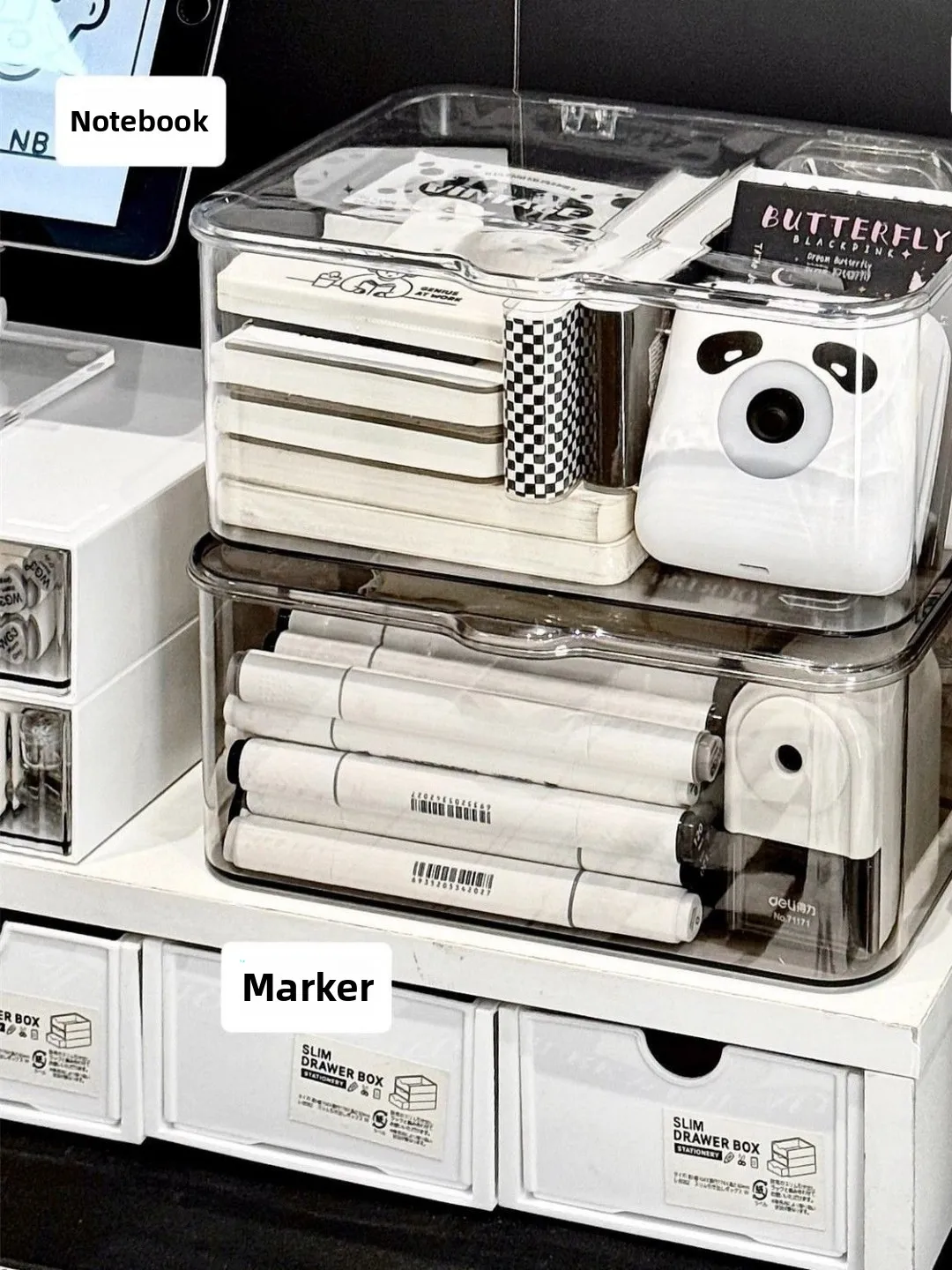 Organizador de Escritorio Acrílico con Tapa Abatible, a Prueba de Polvo, para Dormitorio, Oficina, Cesta de nento, F...