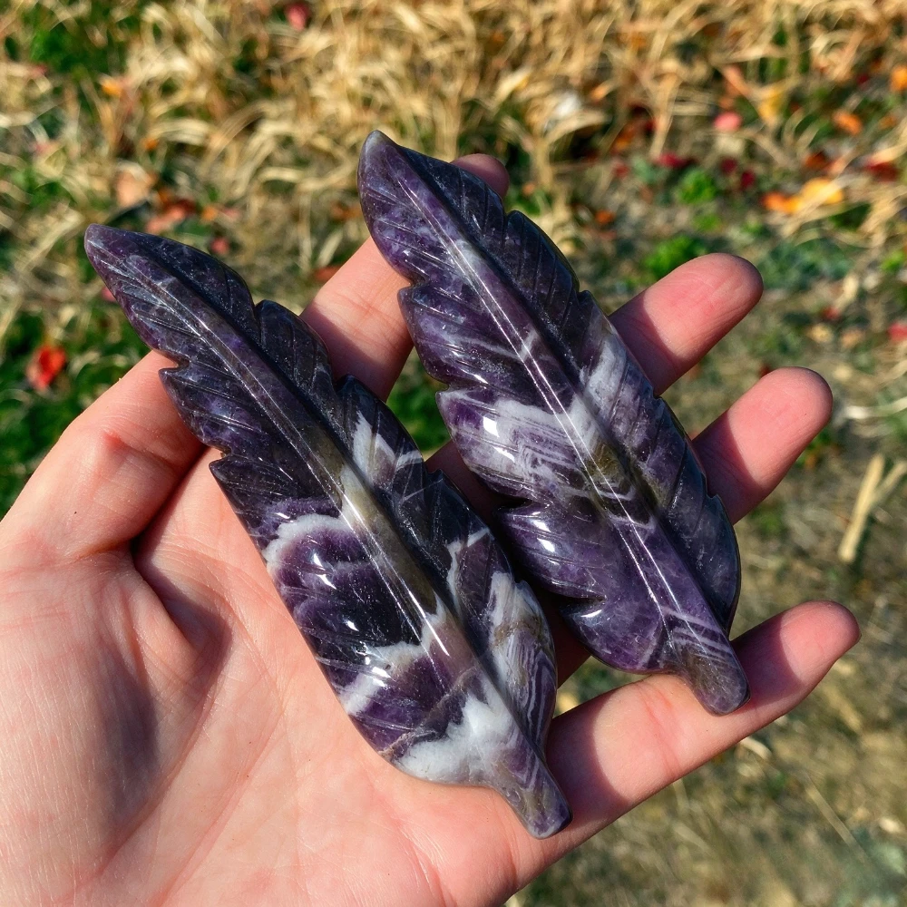 Natural Dream Amethyst Hand Carved Feather Ornament DIY Necklace Pendant Home Tabletop Decoration Collectible Souvenir Gift