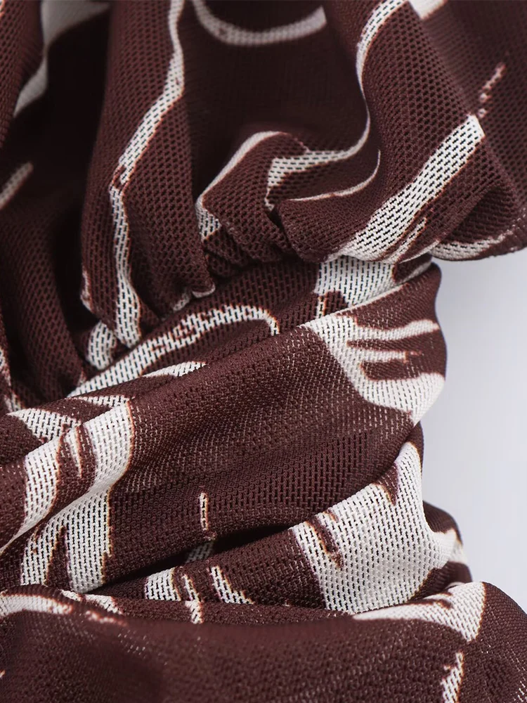 Stile europeo e americano autunno nuova moda abbigliamento femminile senza maniche scollo all'americana abito lungo senza schienale in tulle stampato