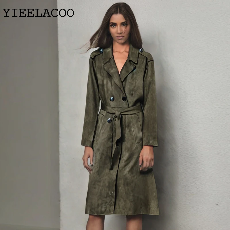 

Женское пальто, классическая цельная весенне-осенняя женская модная и повседневная ветровка длиной из искусственной замши