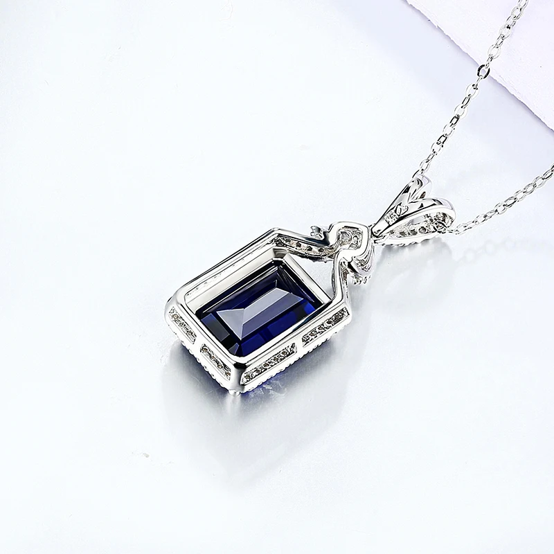 Qian Heng neue 1920er Jahre blaue Saphir Halskette 925 Sterling Silber mit Kette Anhänger Mode für Frauen Edelstein tägliches Geschenk