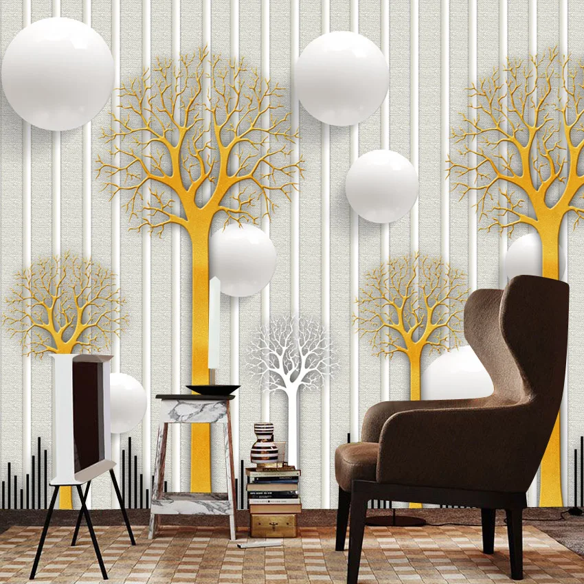 

Пользовательские современные обои Peel and Stick для гостиной, обои, домашний декор, ремонт дерева с шариками, фон для дивана, фреска