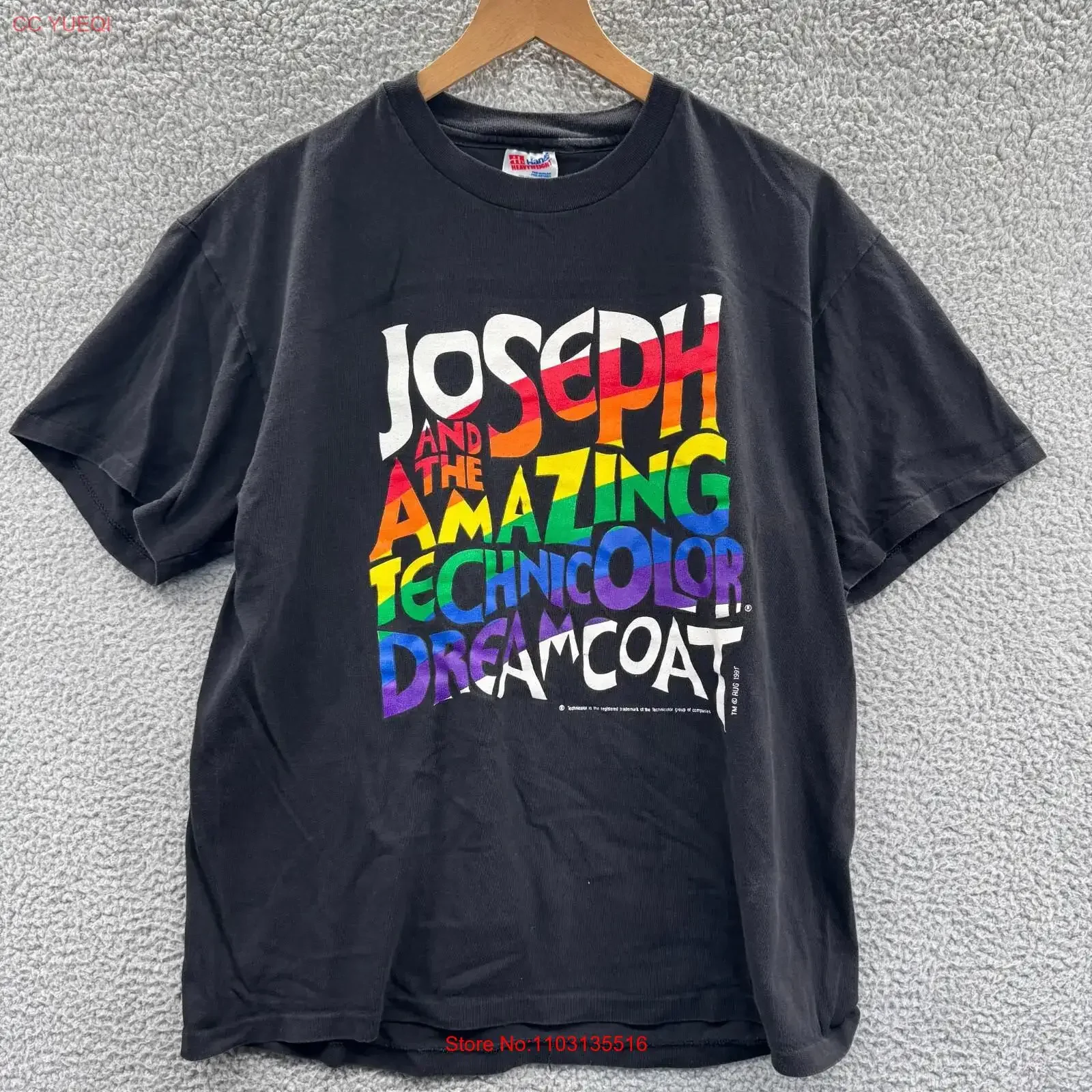 Camiseta vintage Joseph And The Amazing Technicolor DreamcoaT para hombre, talla grande, negra, vintage, lavada, cómoda, elegante, unisex