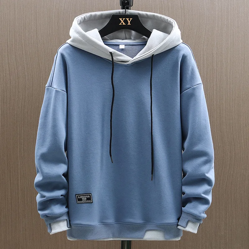 Hooded Sweatshirt Men's 2025 Spring and Autumn Trendy Brand Japanese Fake Two-piece Teenager Men's Sweatshirt