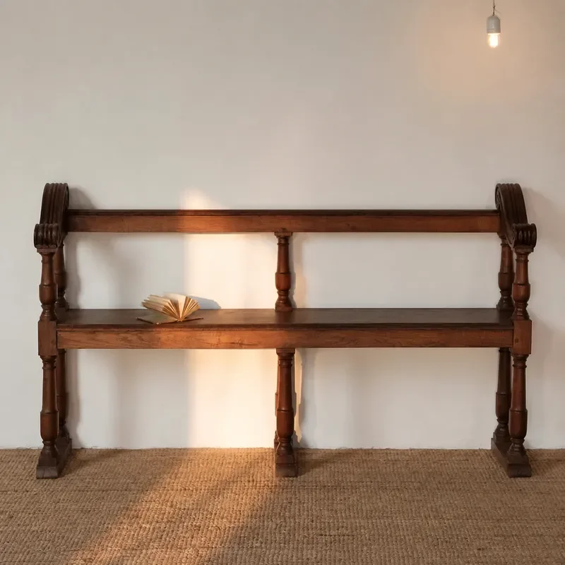 Antique Solid Wood Carved Flower Bench Retro Double Sofa Medieval Style Cafe Church Chair Vintage Furniture
