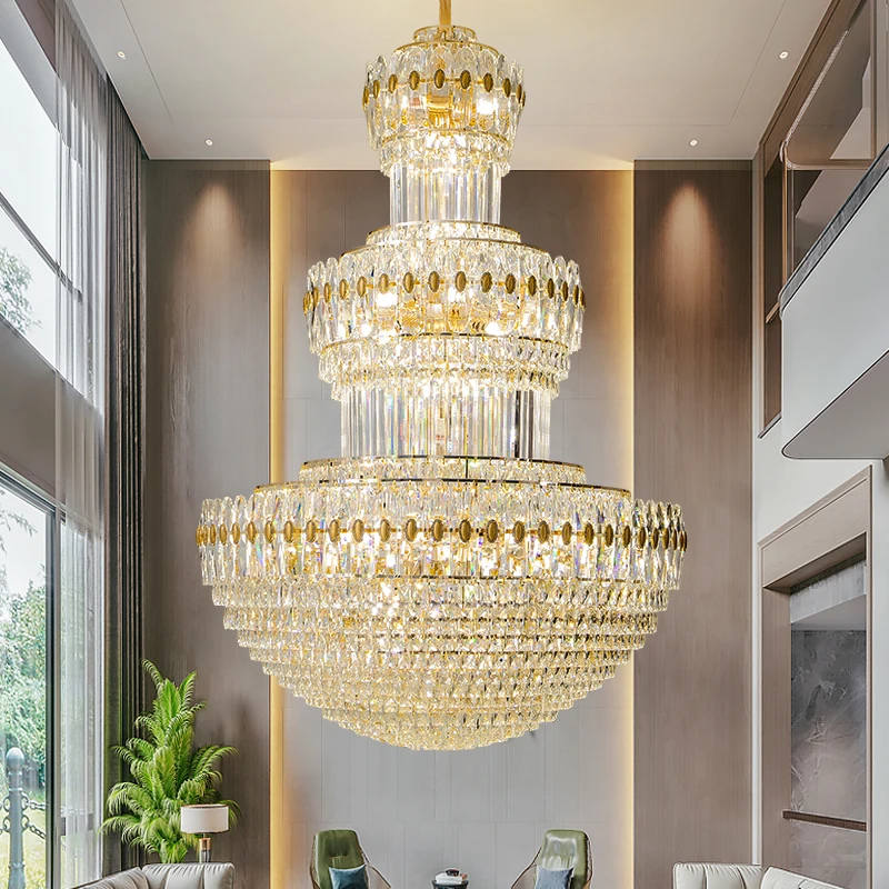 

Modern Villa Rotating Staircase Crystal Chandelier Luxury Hotel Lobby Banquet Hall Decorative Pendant Light