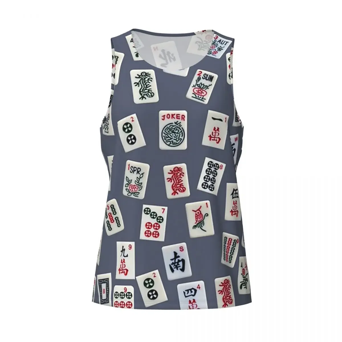 Quick Dry Mahjongg Game Tiles Design On Blue Color Gym Tank Muscle Sleeveless Shirt Bodybuilding Breathable Vest