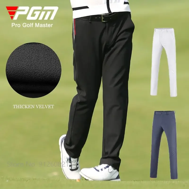 Pgm Waterproof Golf Pants Men Elastic Windproof Autumn Winter Sports Trousers Men Mid Waist Keep Warm Velvet Golf Pants