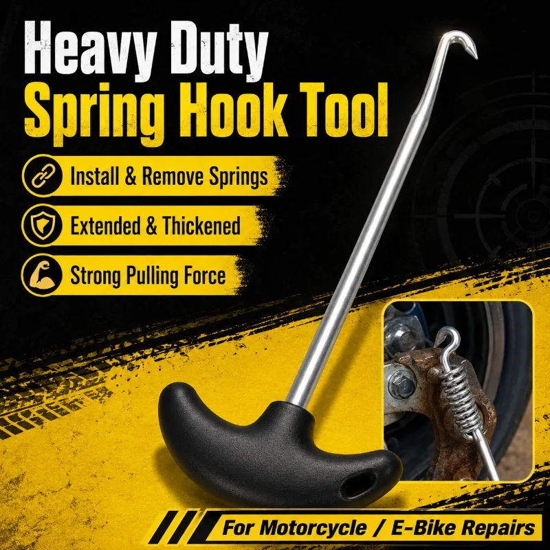 E-Bike Motorcycle Spring Pull Hook Tool Thickened Stainless Steel T Handle for Exhaust Kickstand Clutch Brake Install Removal