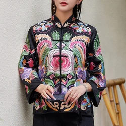 Autumn And Winter New Chinese Style Standing Collar Palace Embroidery Retro Single Breasted Wrist Sleeve Lady Jacket S-XXL