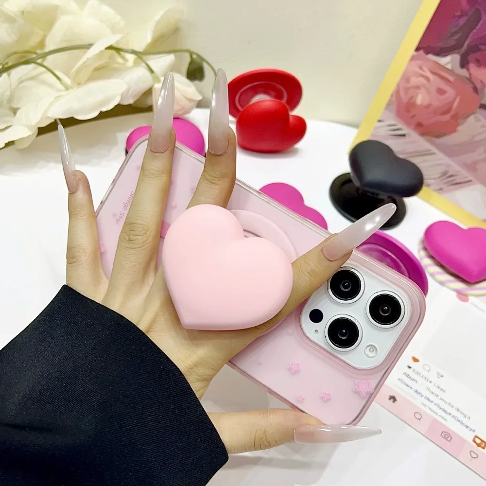 

Корейский милый 3D-держатель для телефона в форме розового сердца из силикона с магнитным креплением и складной подставкой для MagSafe, универсальный для iPhone и Samsung