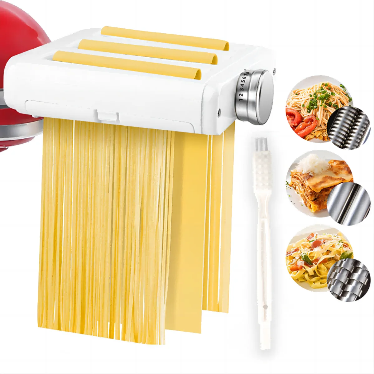 3-in-1 Nudelmaschinen-Aufsatz für Kitchen Aid Standmixer, Inklusive Nudelwalze, Spaghetti- und Fettuccine-Schneider