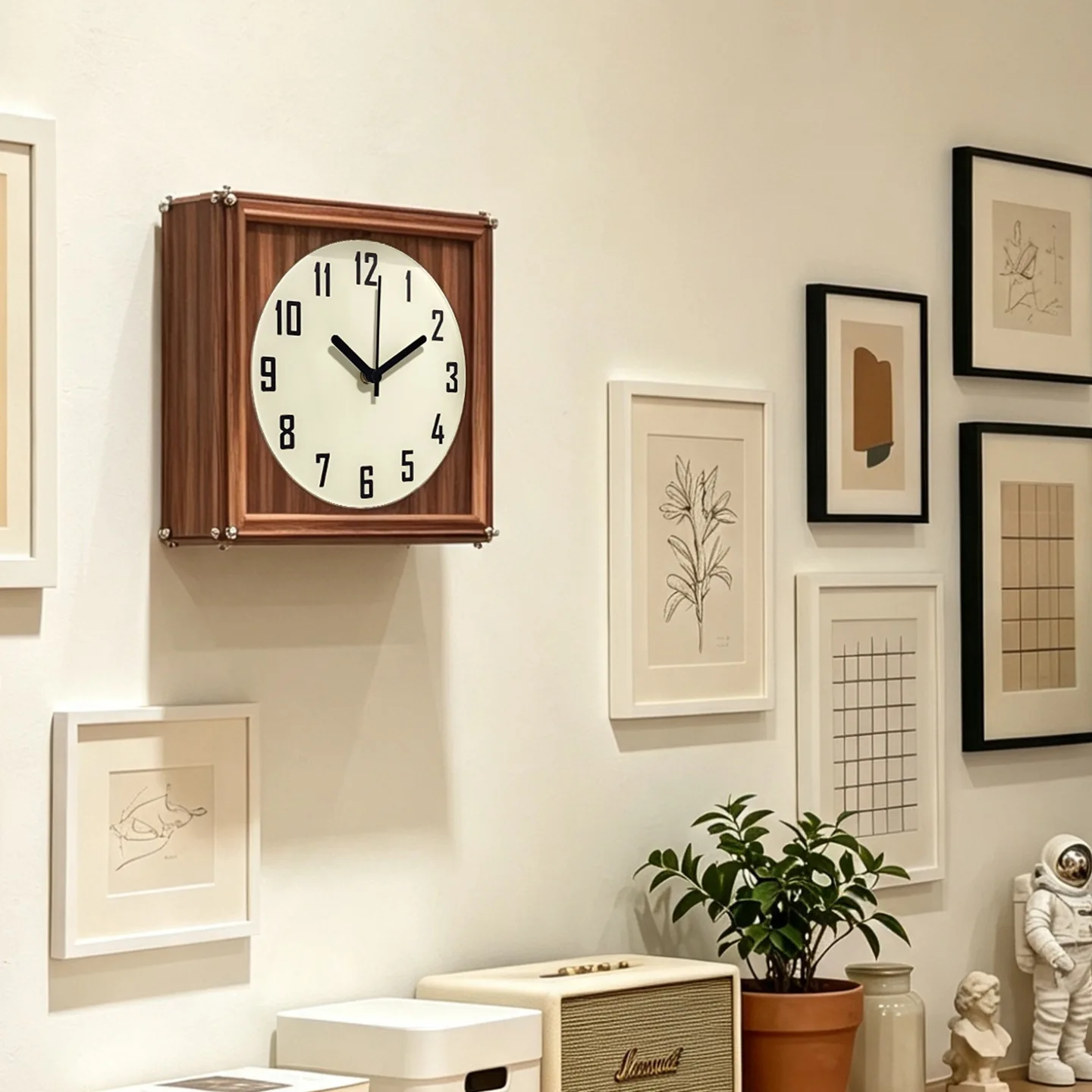 Personalized acrylic square walnut wood pattern single-sided clock silent sweep second hand movement