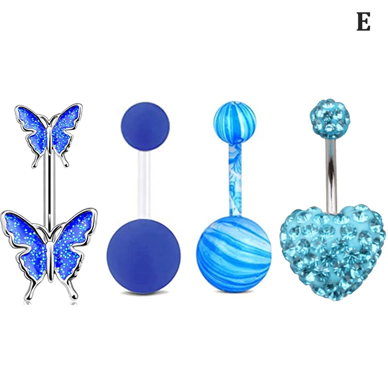 4PCS/Set Crystal Navel Ring Combination Belly Button Piercing Set Color For Simple Piercing Jewelry Women Gift Jewery Decoration