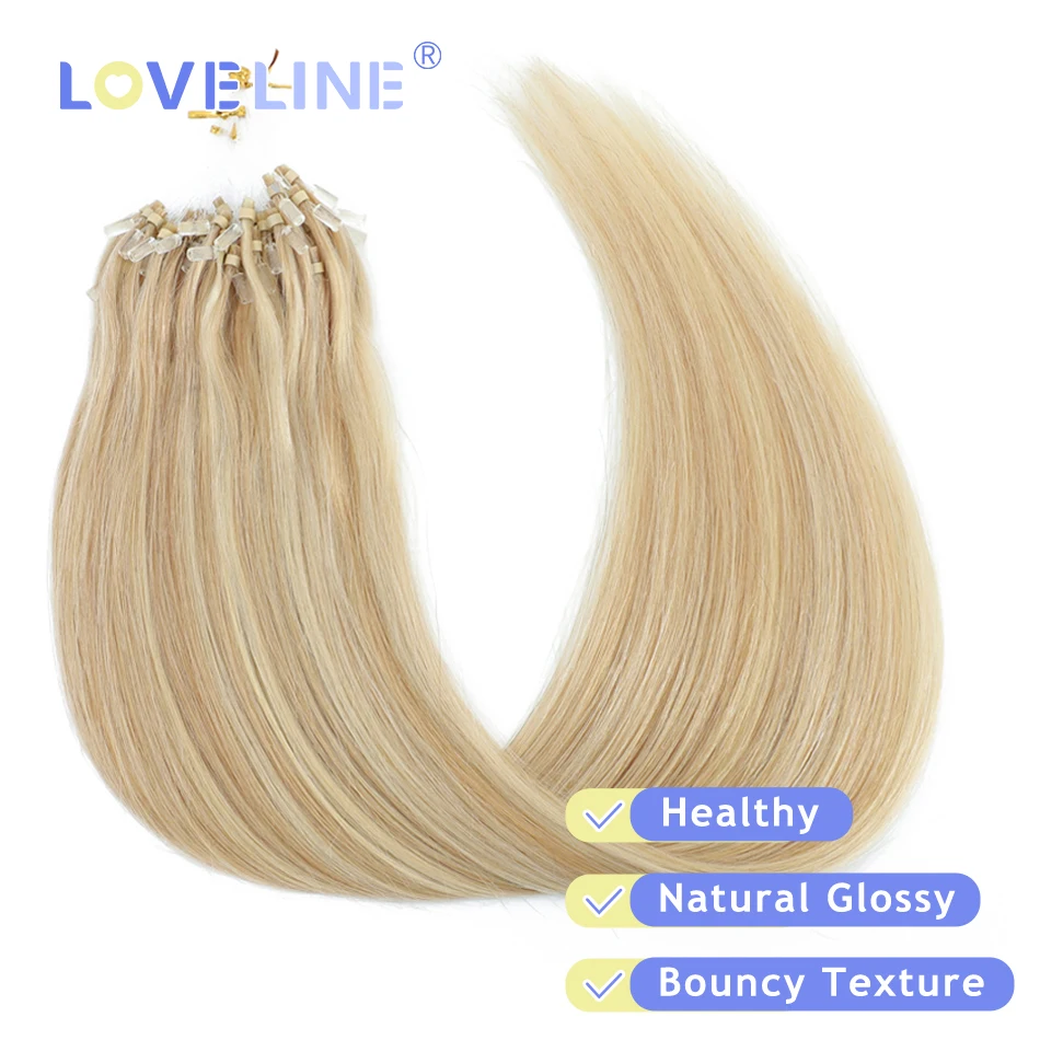 Loveline micro laço extensões de cabelo humano em linha reta loira cabelo microlink extensões de cabelo fusão cor pura cabelo 14-24 Polegada