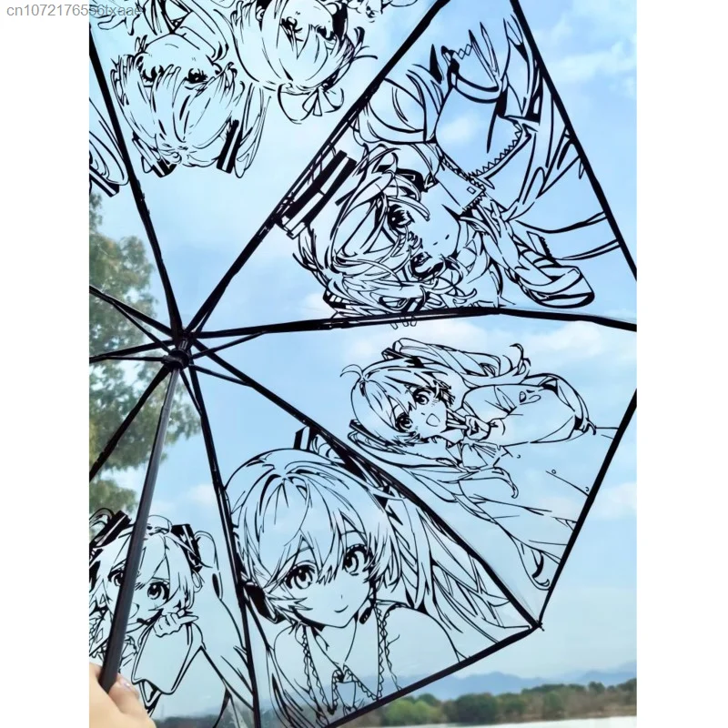 Anime Print Transparent Umbrella Cartoon Automatic Rainy Umbrella Japanese Style Comic Folding Umbrella Y2k Outdoor Accessories