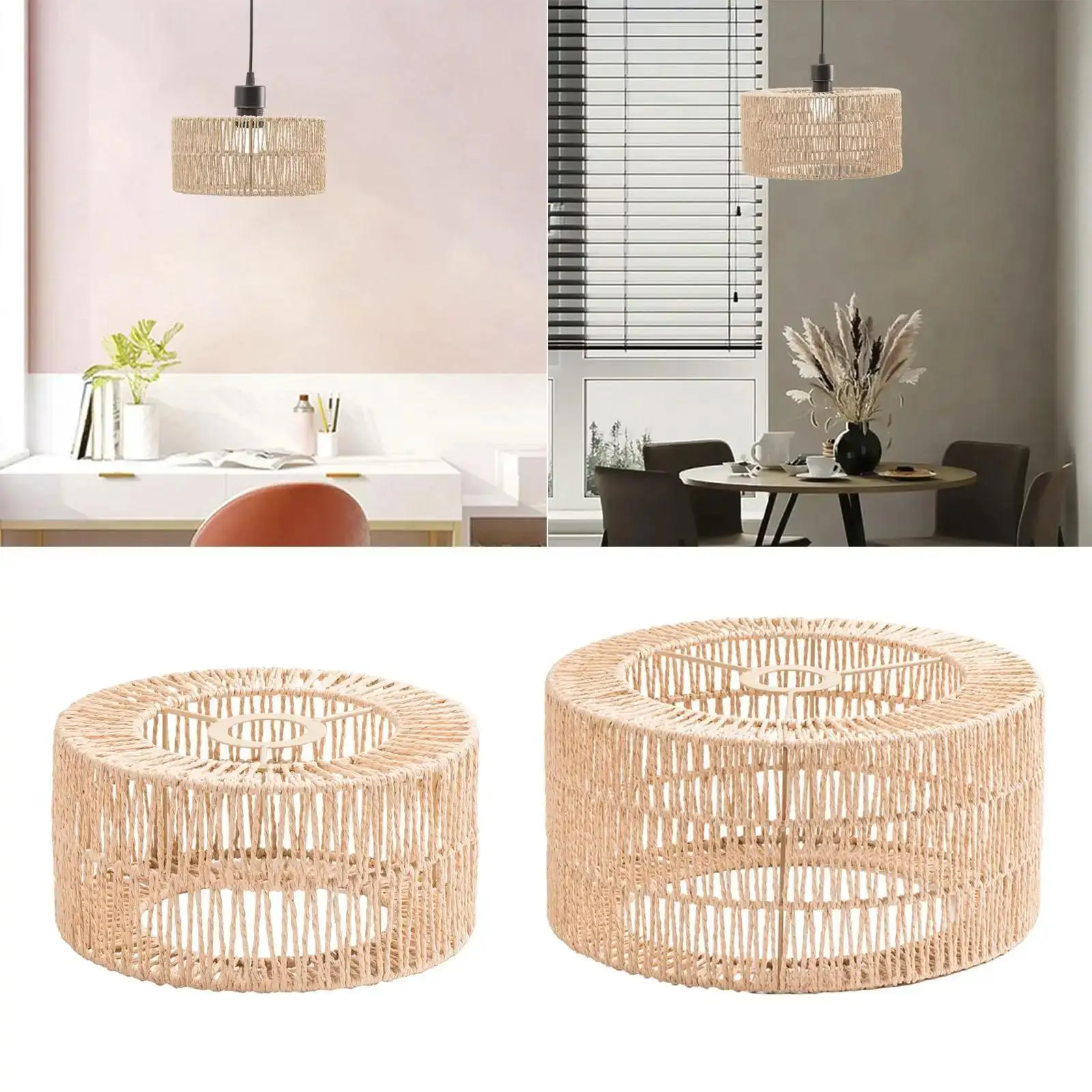 

Paper Rope Lampshade Handmade Pendant Light Cage Classic Boho Woven Lamp Shade Bedroom Living Room Chandelier Shade Bulb Guard