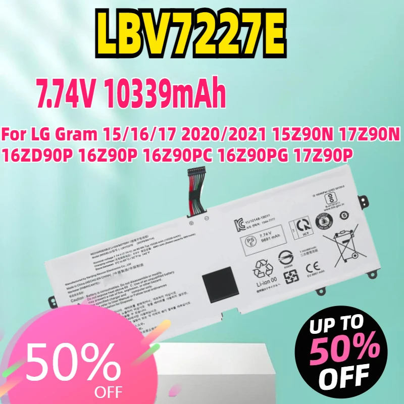 

New LBV7227E 7.74V 80Wh Laptop Battery For LG Gram 15/16/17 2020/2021 15Z90N 17Z90N 16ZD90P 16Z90P 16Z90PC 16Z90PG 17Z90P