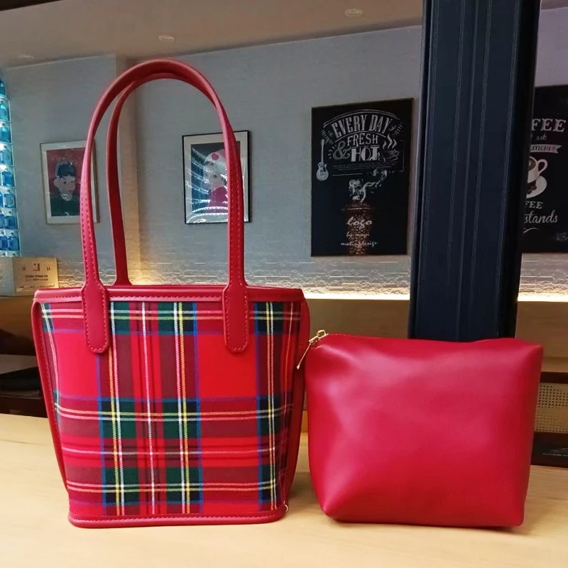 England Style Plaid Tote Bags For Women Luxury Designer Handbag And Purse 2024 New In Polyester With Inner Pocket Cloth Shoulder