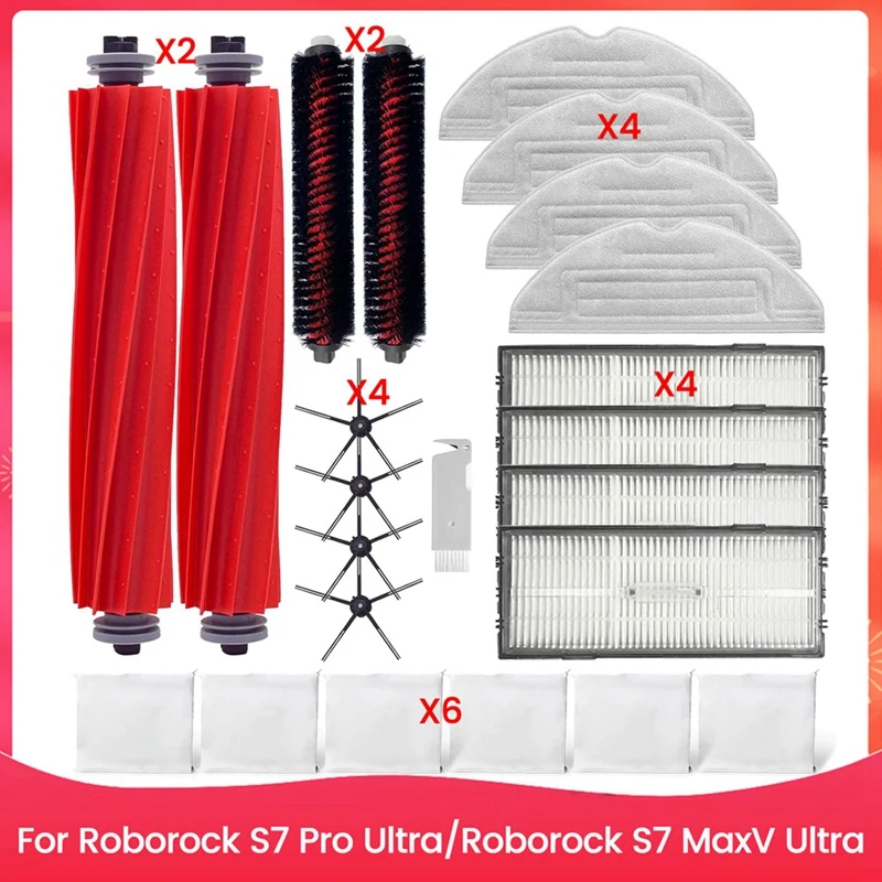 

ABWQ Accessory Kit For Roborock S7 Pro Ultra S7 Maxv Ultra Main Side Brushes HEPA Filters Mop Cloth Dust Bags