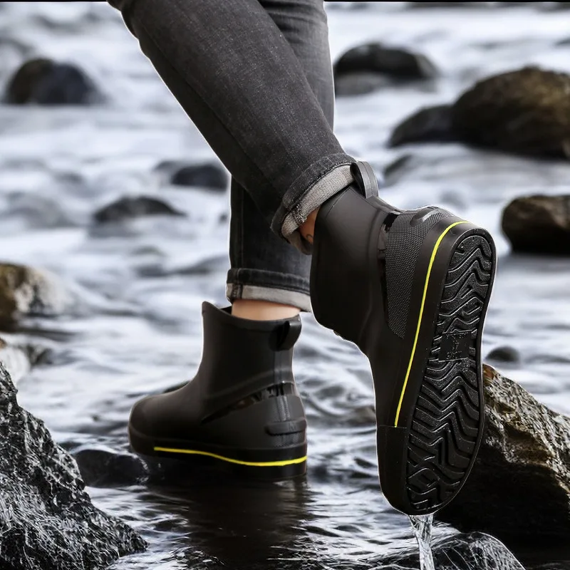 

Водонепроницаемые мужские резиновые сапоги Faionable Thiened ort Tube с низкой посадкой, теплые рабочие резиновые противоскользящие кухонные непромокаемые сапоги