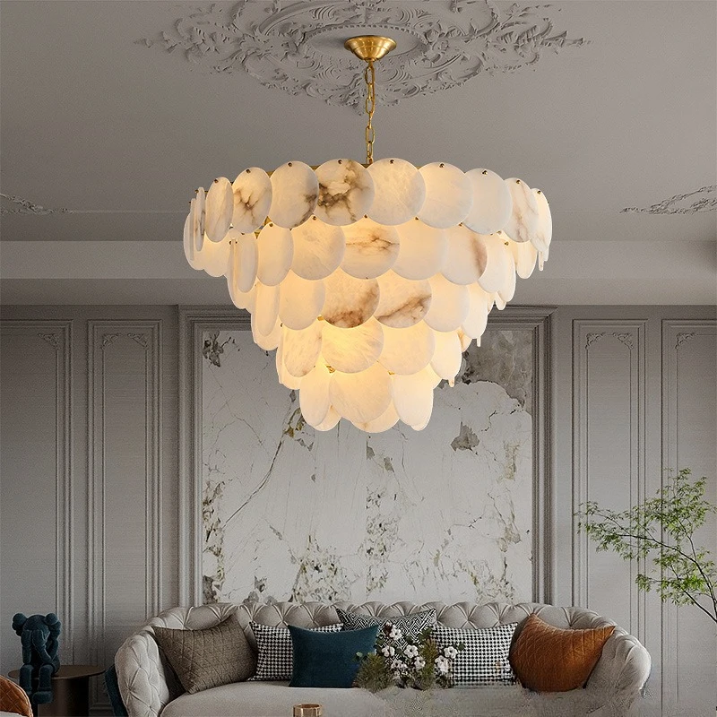 

All copper living room marble chandelier designer simple atmosphere bedroom study restaurant