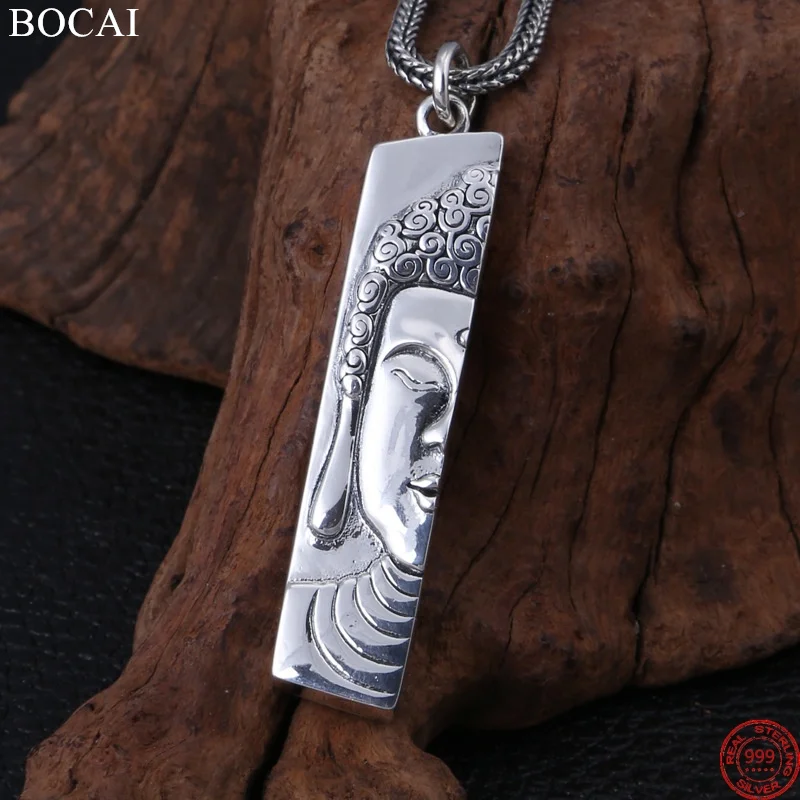 BOCAI S999 Sterling Silver Pendant for Women Men New Fashion Half Buddhist Statue Sakyamuni Buddha Amulet Jewelry Wholesale