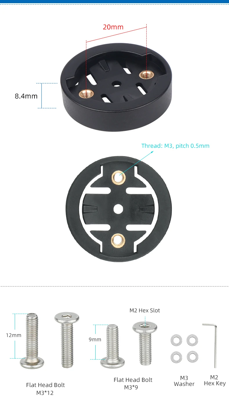 Ersatz für Computer-Montageadapter vorne mit Installationsschrauben für Garmin//Bryton/Wahoo/XOSS Fahrrad-Radarlichthalterung hinten – Detail 14