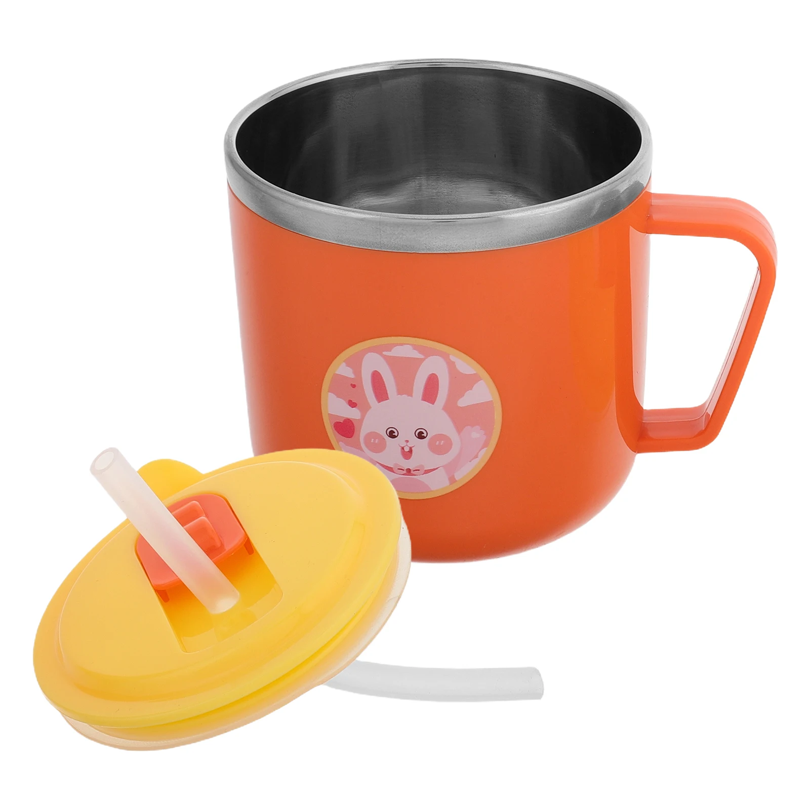 

Double Layer Insulated Bunny Straw For Sippy Stainless Steel Tumbler Easy Grip Handle Toddler Cup Orange 304 Use