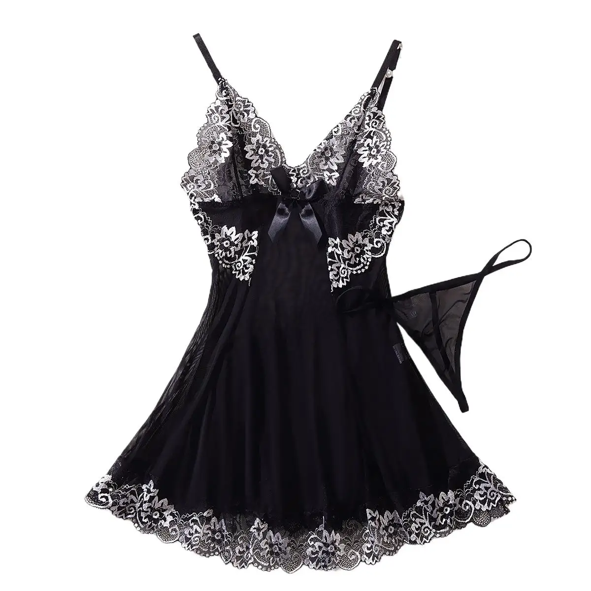 Sleeveless Sexy Solid Slip Nightdress Contrast Lace Round Neck Backless Sleep Mini Dress Women's Sleepwear Dresses Lingеrie Set