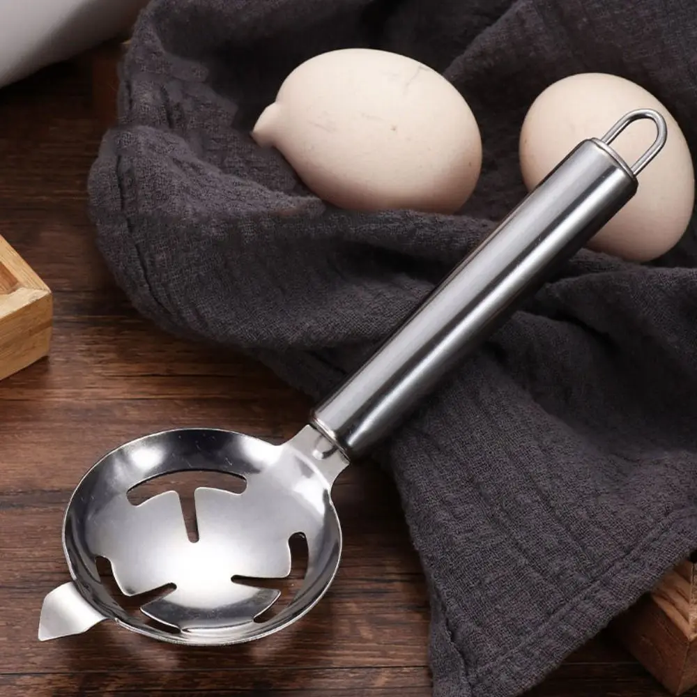 

Long Handle Stainless Steel Yolk Filter Extended Lug Design Hangable Stainless Steel Egg Separator Professional Silver