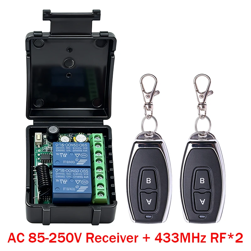 DC 9V 12V 24V AC 85-250V 2CH Relais Modul Empfänger EV1527 Drahtlose Fernbedienung Schalter 433MHz für Tor Licht LED Fanner Motor