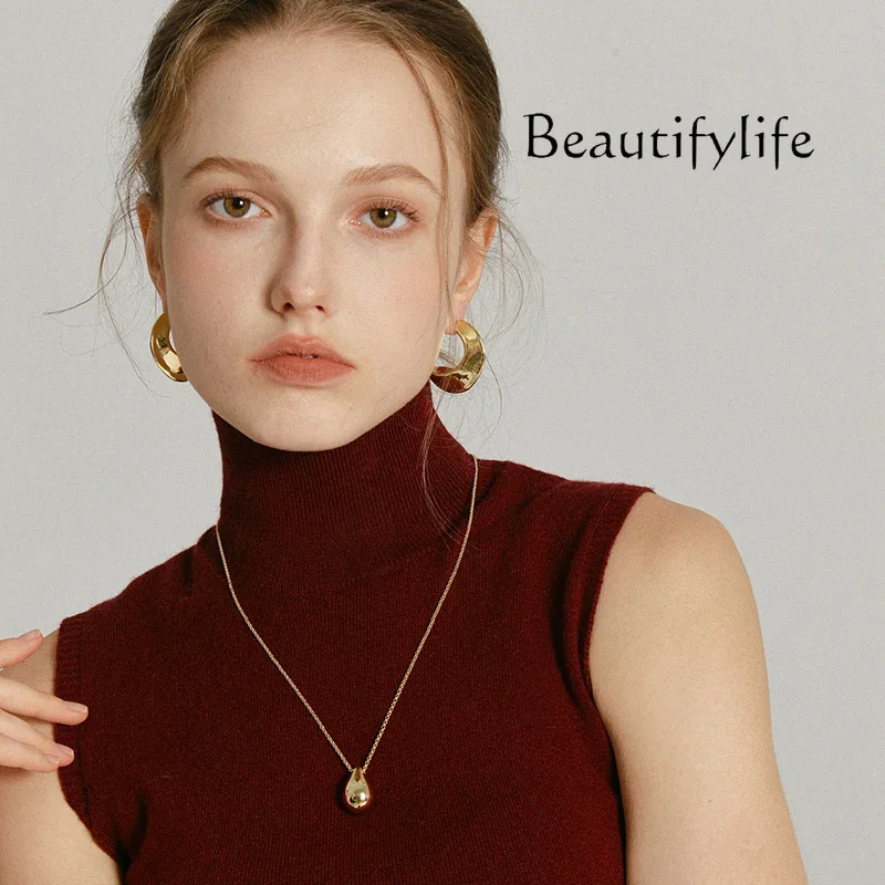 

Beauty Makeup European and American style light luxury concave-convex half-circle smooth earrings exaggerated and simple stud ea