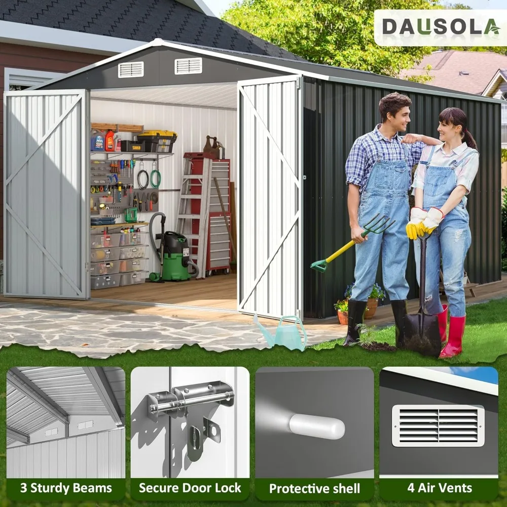 utdoor Storage Shed, Metal Garden Tool Shed with Updated Frame Structure and Lockable Doors, Ideal for Backyard Garden