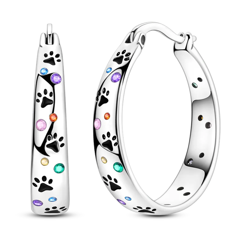 925 Silver Cute Paw Print Yarn Ball Cat Earrings Hoops Earrings With Zirconia Fashion High Quality Jewelry For Womens Girls Hot