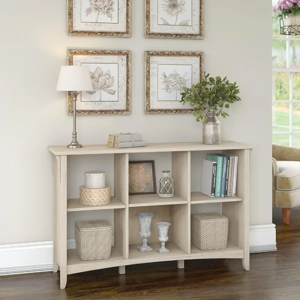 

Salinas 6 Cube Shelf and Bookcase | Display Cabinet With Six Shelves in Antique White | Modern Farmhouse Bookshelf for Library